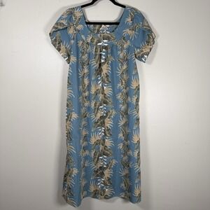 Vintage Royal Creations Hawaiian Dress Womens XL Floral Maxi Muumuu Beach Blue